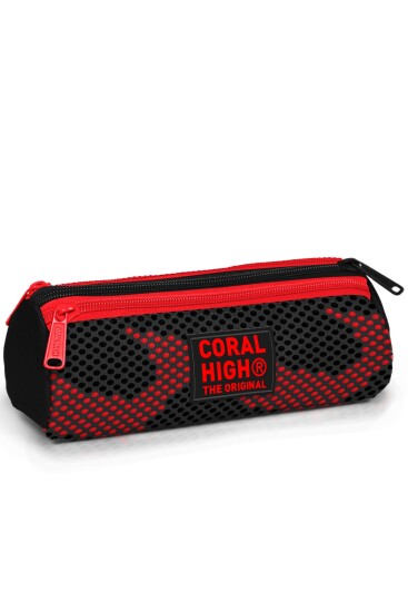 Coral High Kids Siyah Kırmızı Desenli Üç Bölmeli Kalem Çantası 31033 - CORAL HIGH
