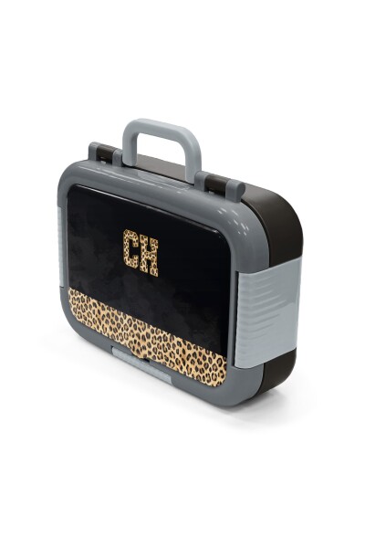 Coral High Kids Siyah Leopar CH Harf Desenli Paslanmaz Çelik Beslenme Kabı 39128 - 4