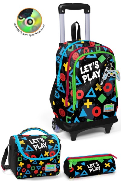 Coral High Kids Siyah Lets Play Desenli Çekçekli 3'lü Çanta Seti SET0134014 - 2
