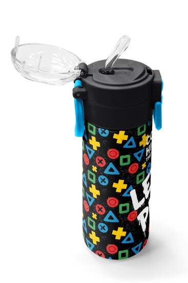Coral High Kids Siyah Lets Play Desenli Pipetli ve Direkt İçim Çelik Termos 500 ml 38114 - 5