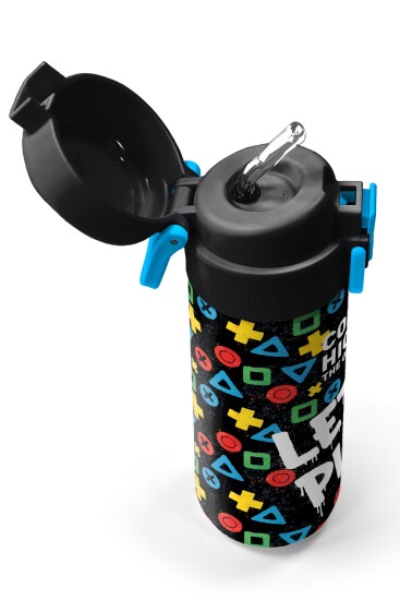 Coral High Kids Siyah Lets Play Desenli Pipetli ve Direkt İçim Çelik Termos 500 ml 38114 - 2