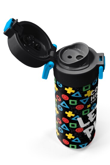 Coral High Kids Siyah Lets Play Desenli Pipetli ve Direkt İçim Çelik Termos 500 ml 38114 - 3