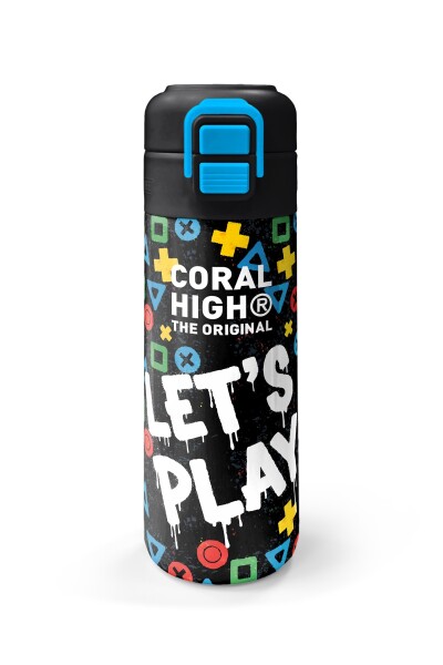 Coral High Kids Siyah Lets Play Desenli Pipetli ve Direkt İçim Çelik Termos 500 ml 38114 - 4