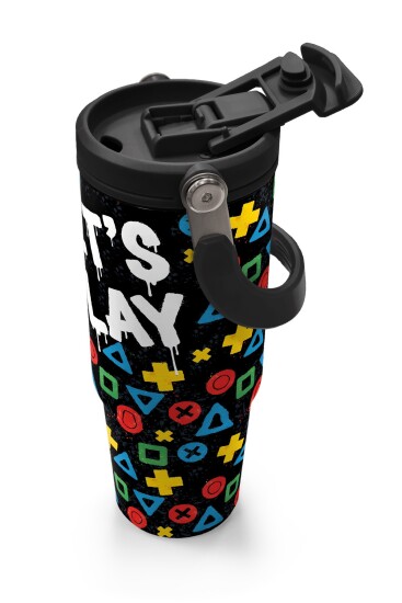 Coral High Kids Siyah Lets Play Desenli Pipetli ve Direkt İçim Çelik Termos 900 ml 38728 - 3