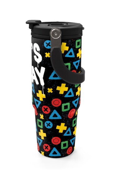 Coral High Kids Siyah Lets Play Desenli Pipetli ve Direkt İçim Çelik Termos 900 ml 38728 - 5