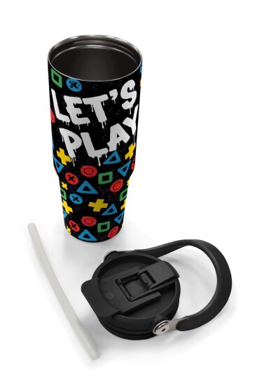 Coral High Kids Siyah Lets Play Desenli Pipetli ve Direkt İçim Çelik Termos 900 ml 38728 - 8