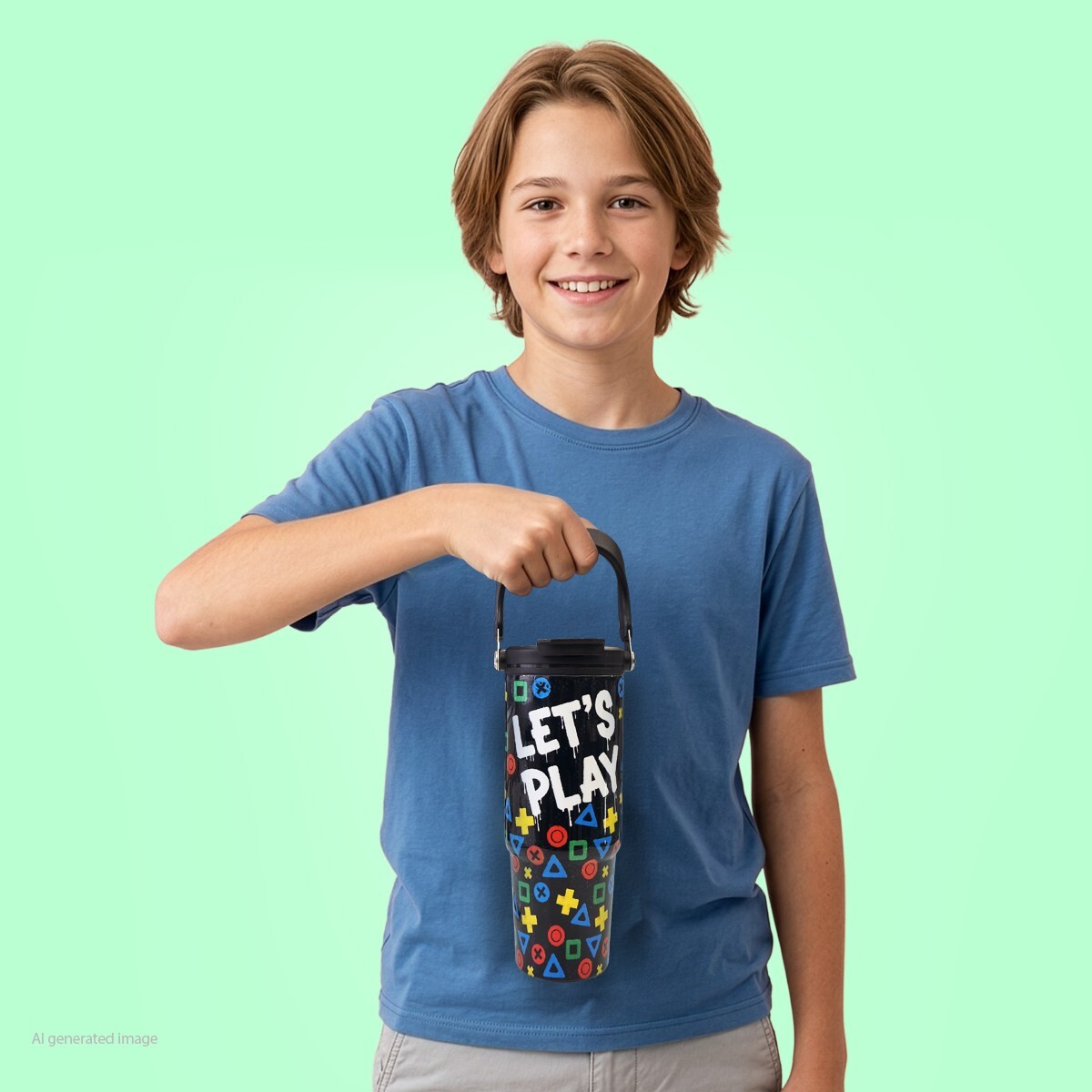 Coral High Kids Siyah Lets Play Desenli Pipetli ve Direkt İçim Çelik Termos 900 ml 38728 - Coral High