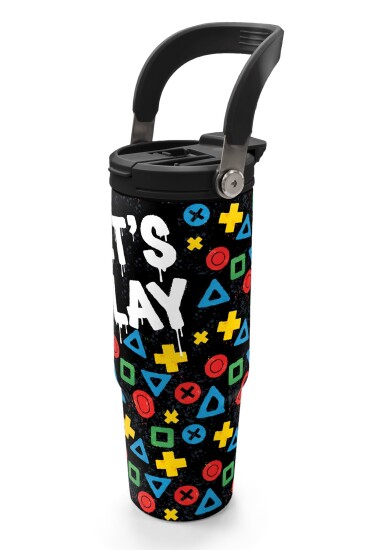 Coral High Kids Siyah Lets Play Desenli Pipetli ve Direkt İçim Çelik Termos 900 ml 38728 - 5