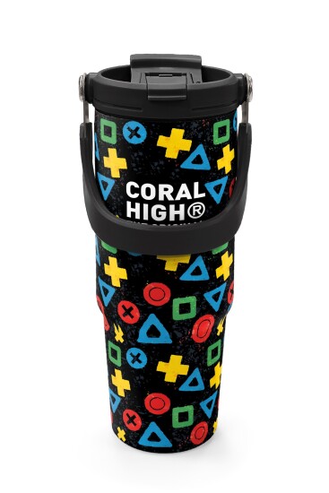 Coral High Kids Siyah Lets Play Desenli Pipetli ve Direkt İçim Çelik Termos 900 ml 38728 - 8