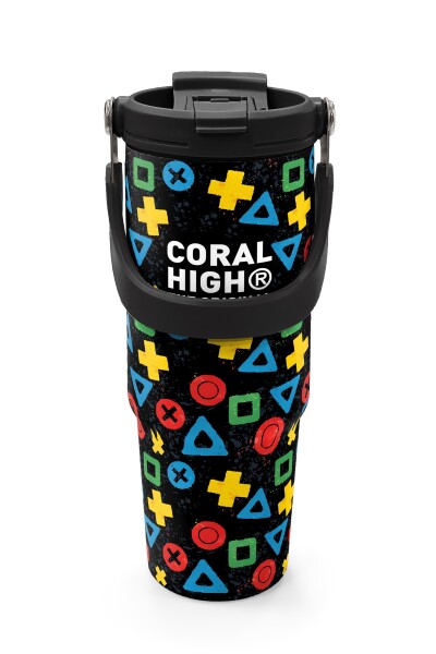 Coral High Kids Siyah Lets Play Desenli Pipetli ve Direkt İçim Çelik Termos 900 ml 38728 - 8