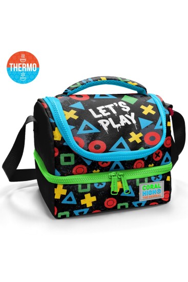 Coral High Kids Siyah Lets Play Desenli Thermo İki Katlı Beslenme Çantası 37207 - Coral High