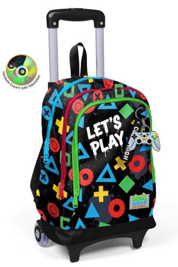 Coral High Kids Siyah Lets Play Desenli Üç Bölmeli Çekçekli Okul Sırt Çantası 34014 