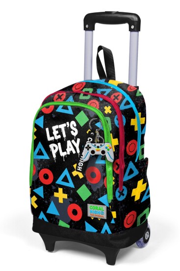 Coral High Kids Siyah Lets Play Desenli Üç Bölmeli Çekçekli Okul Sırt Çantası 34014 - 6