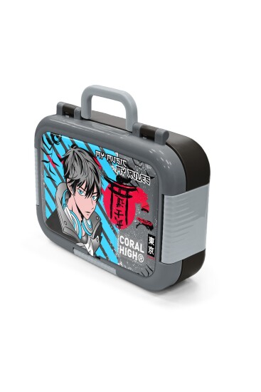 Coral High Kids Siyah Mavi Anime Desenli Paslanmaz Çelik Beslenme Kabı 39364 - 4