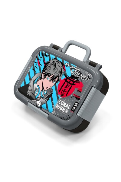 Coral High Kids Siyah Mavi Anime Desenli Paslanmaz Çelik Beslenme Kabı 39364 - 1