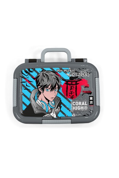 Coral High Kids Siyah Mavi Anime Desenli Paslanmaz Çelik Beslenme Kabı 39364 - 5