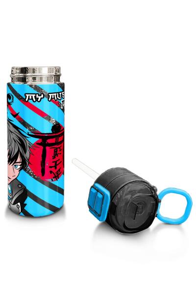 Coral High Kids Siyah Mavi Anime Desenli Pipetli ve Direkt İçim Çelik Termos 500 ml 31840 - 4