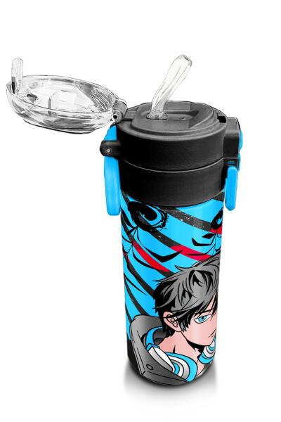 Coral High Kids Siyah Mavi Anime Desenli Pipetli ve Direkt İçim Çelik Termos 500 ml 31840 - 5