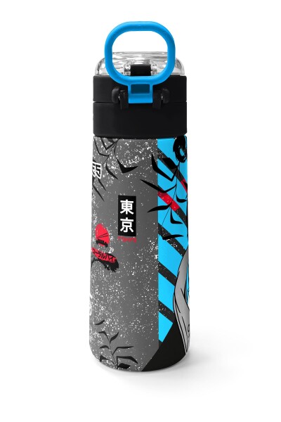 Coral High Kids Siyah Mavi Anime Desenli Pipetli ve Direkt İçim Çelik Termos 500 ml 31840 - 4