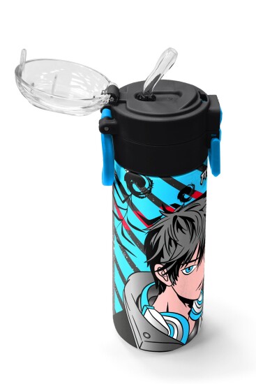Coral High Kids Siyah Mavi Anime Desenli Pipetli ve Direkt İçim Çelik Termos 500 ml 31840 - 5