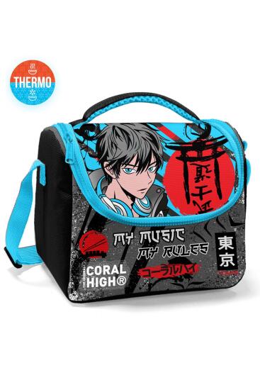 Coral High Kids Siyah Mavi Anime Desenli Thermo Beslenme Çantası 11876 - Coral High KIDS
