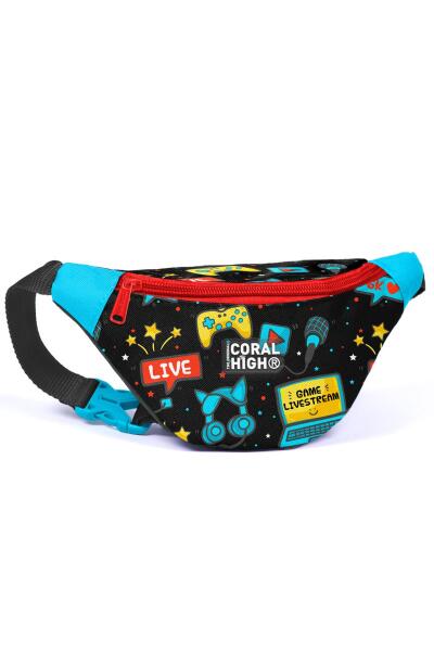 Coral High Kids Siyah Mavi Gamer Desenli Bel Çantası 11535 - 1