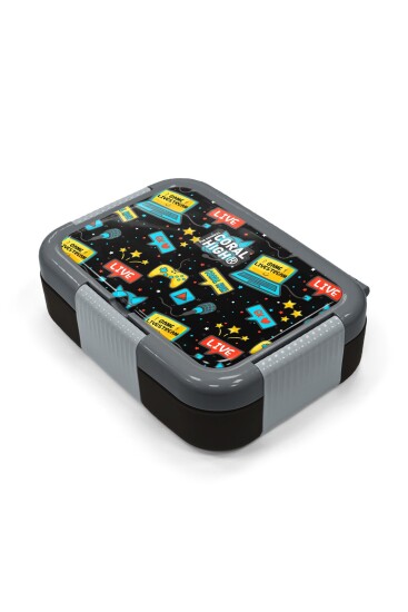 Coral High Kids Siyah Mavi Gamer Desenli Paslanmaz Çelik Beslenme Kabı 39312 - 2