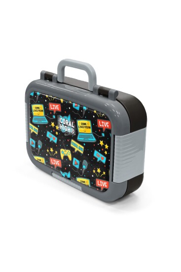 Coral High Kids Siyah Mavi Gamer Desenli Paslanmaz Çelik Beslenme Kabı 39312 - 4