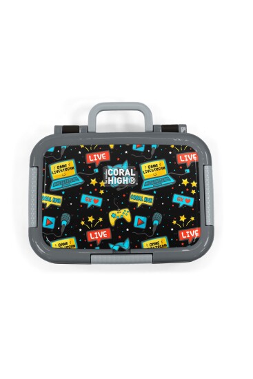 Coral High Kids Siyah Mavi Gamer Desenli Paslanmaz Çelik Beslenme Kabı 39312 - 5
