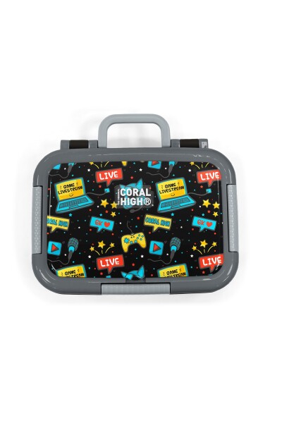 Coral High Kids Siyah Mavi Gamer Desenli Paslanmaz Çelik Beslenme Kabı 39312 - 5