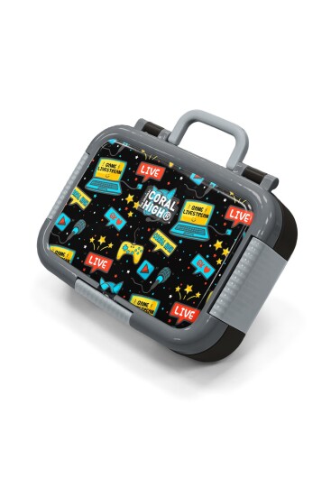Coral High Kids Siyah Mavi Gamer Desenli Paslanmaz Çelik Beslenme Kabı 39312 - Coral High