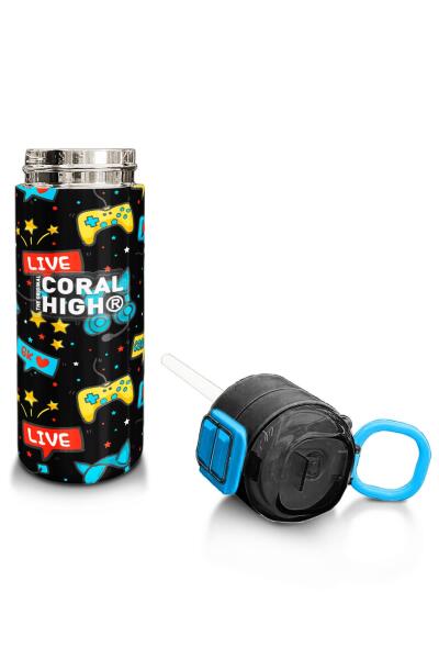 Coral High Kids Siyah Mavi Gamer Desenli Pipetli ve Direkt İçim Çelik Termos 500 ml 31984 - 4