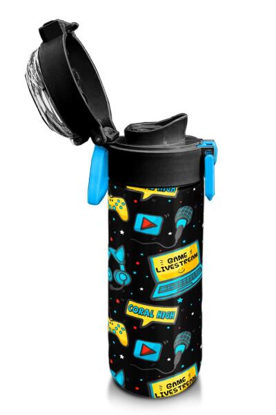Coral High Kids Siyah Mavi Gamer Desenli Pipetli ve Direkt İçim Çelik Termos 500 ml 31984 - 6