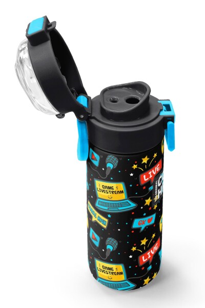 Coral High Kids Siyah Mavi Gamer Desenli Pipetli ve Direkt İçim Çelik Termos 500 ml 31984 - 6