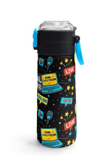 Coral High Kids Siyah Mavi Gamer Desenli Pipetli ve Direkt İçim Çelik Termos 500 ml 31984 - 3
