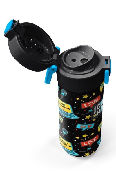 Coral High Kids Siyah Mavi Gamer Desenli Pipetli ve Direkt İçim Çelik Termos 500 ml 31984 - 3