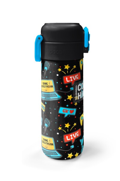 Coral High Kids Siyah Mavi Gamer Desenli Pipetli ve Direkt İçim Çelik Termos 500 ml 31984 - 5