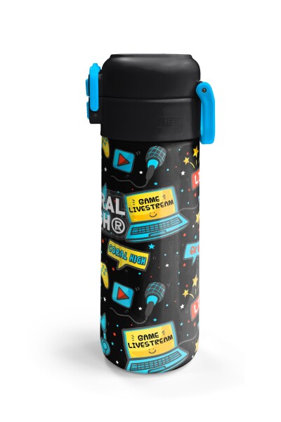 Coral High Kids Siyah Mavi Gamer Desenli Pipetli ve Direkt İçim Çelik Termos 500 ml 31984 - 6