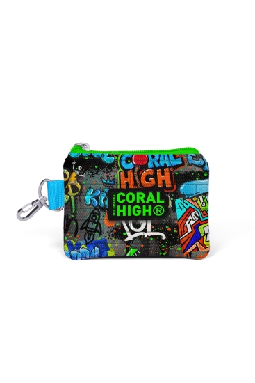 Coral High Kids Siyah Mavi Grafiti Desenli Bozuk Para Çantası 21860 