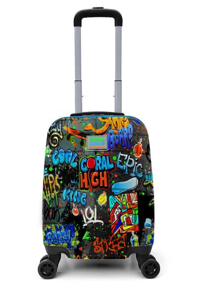Coral High Kids Siyah Mavi Grafiti Desenli Çocuk Valizi 16760 - 1