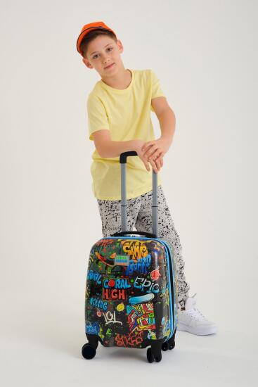 Coral High Kids Siyah Mavi Grafiti Desenli Çocuk Valizi 16760 - 3