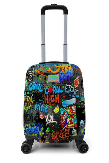 Coral High Kids Siyah Mavi Grafiti Desenli Çocuk Valizi 16760 