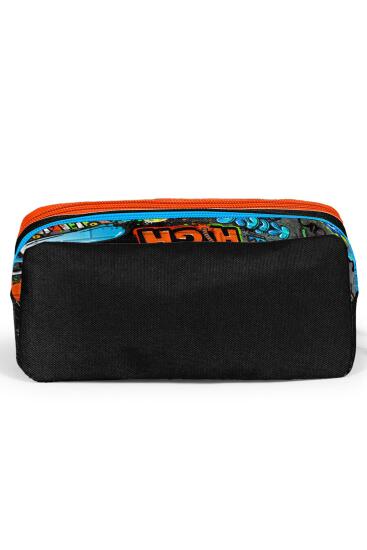 Coral High Kids Siyah Mavi Grafiti Desenli İki Bölmeli Kalem Çantası 22161 - 3