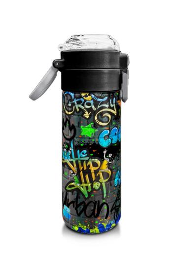 Coral High Kids Siyah Mavi Grafiti Desenli Pipetli ve Direkt İçim Çelik Termos 500 ml 31972 - 2