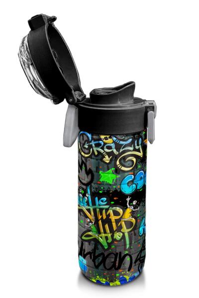 Coral High Kids Siyah Mavi Grafiti Desenli Pipetli ve Direkt İçim Çelik Termos 500 ml 31972 - 6