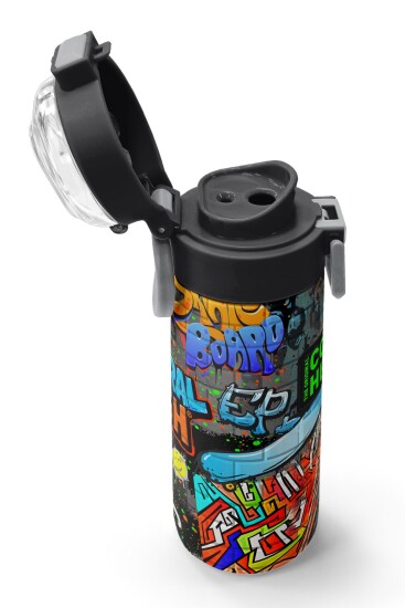 Coral High Kids Siyah Mavi Grafiti Desenli Pipetli ve Direkt İçim Çelik Termos 500 ml 31972 - 6