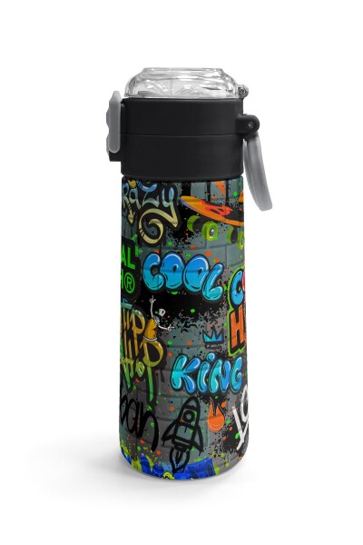 Coral High Kids Siyah Mavi Grafiti Desenli Pipetli ve Direkt İçim Çelik Termos 500 ml 31972 - 3