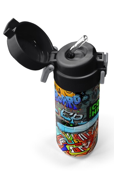 Coral High Kids Siyah Mavi Grafiti Desenli Pipetli ve Direkt İçim Çelik Termos 500 ml 31972 - 2