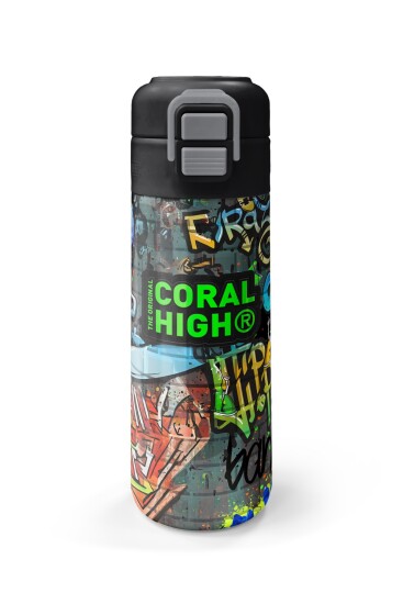 Coral High Kids Siyah Mavi Grafiti Desenli Pipetli ve Direkt İçim Çelik Termos 500 ml 31972 - 4