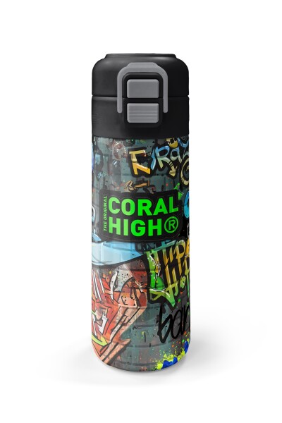 Coral High Kids Siyah Mavi Grafiti Desenli Pipetli ve Direkt İçim Çelik Termos 500 ml 31972 - 4